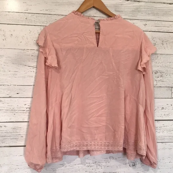 Grace + Karma ruffle crochet babydoll bohemian shirt size L loose fit pink - Picture 6 of 11